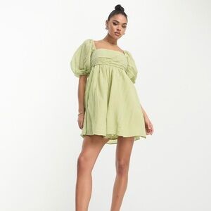 Abercrombie & Fitch Green Smocked Babydoll Mini Dress